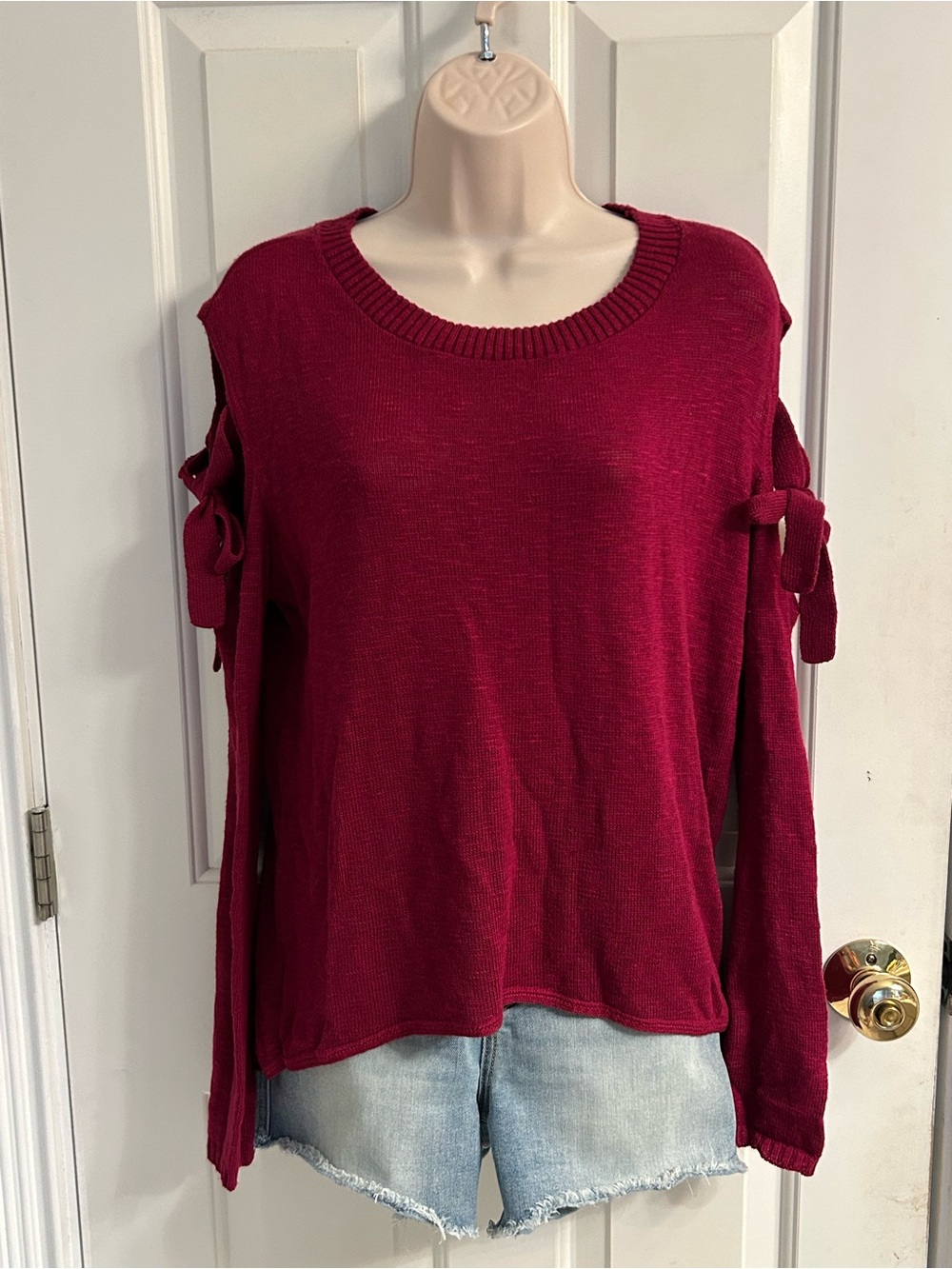 NWT-Express Women's Open-Shoulder Knit Sweater in Deep Red